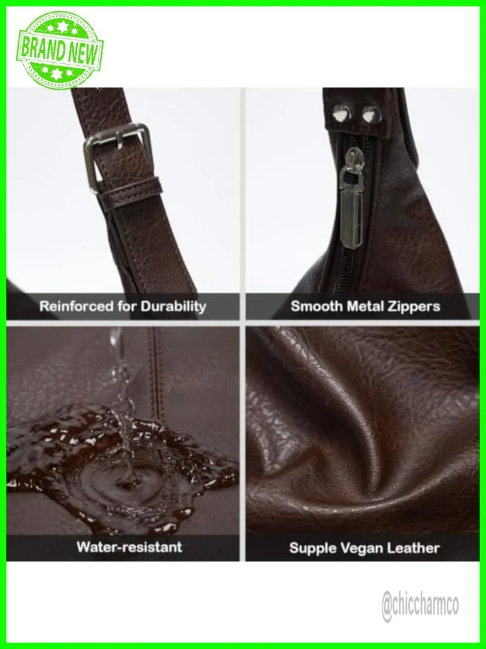 Large Vegan Leather Hobo Bag Slouchy Shoulder Purse Work Handbag
